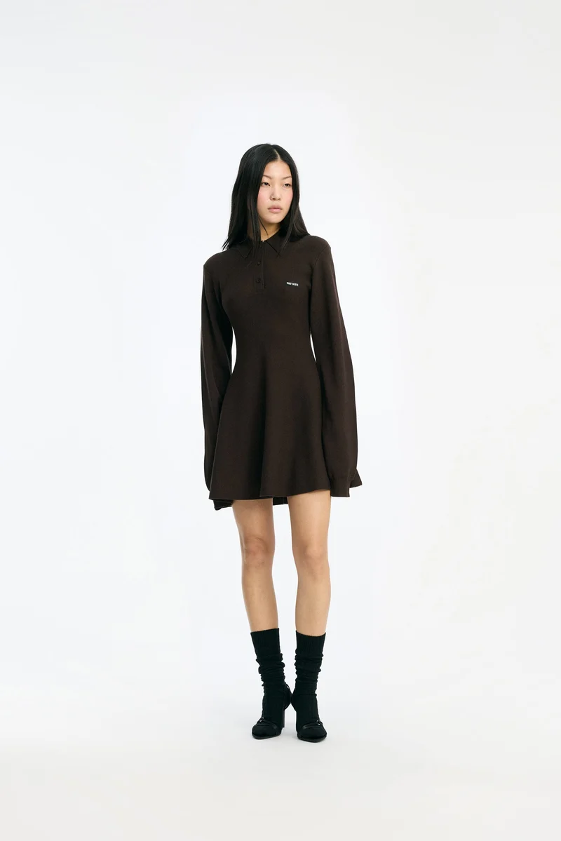 Rotate - Slinky Knit Polo 1151373118 - 3118 Shaved Chocolate