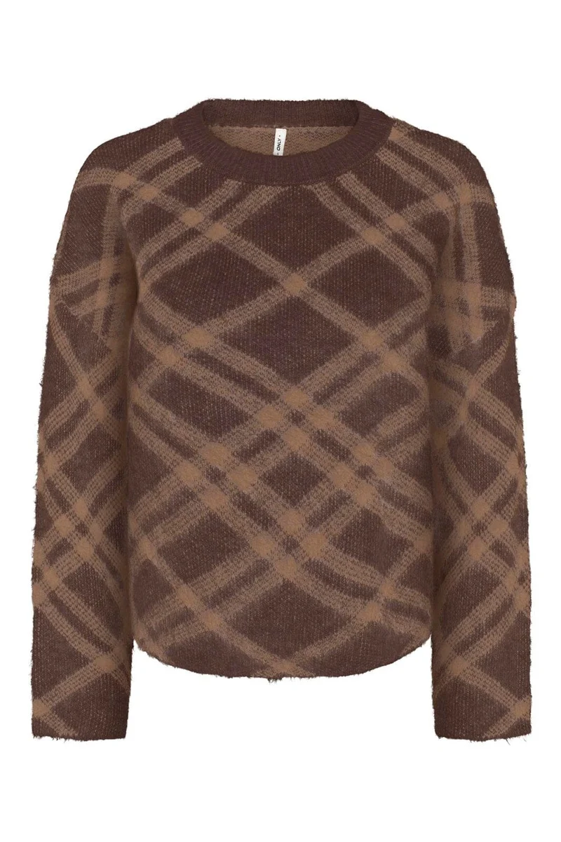 Only - Onlnoeme Ls Pattern O-Neck Knt - 5137234 Chocolate Martini Cocoa Creme/Mel