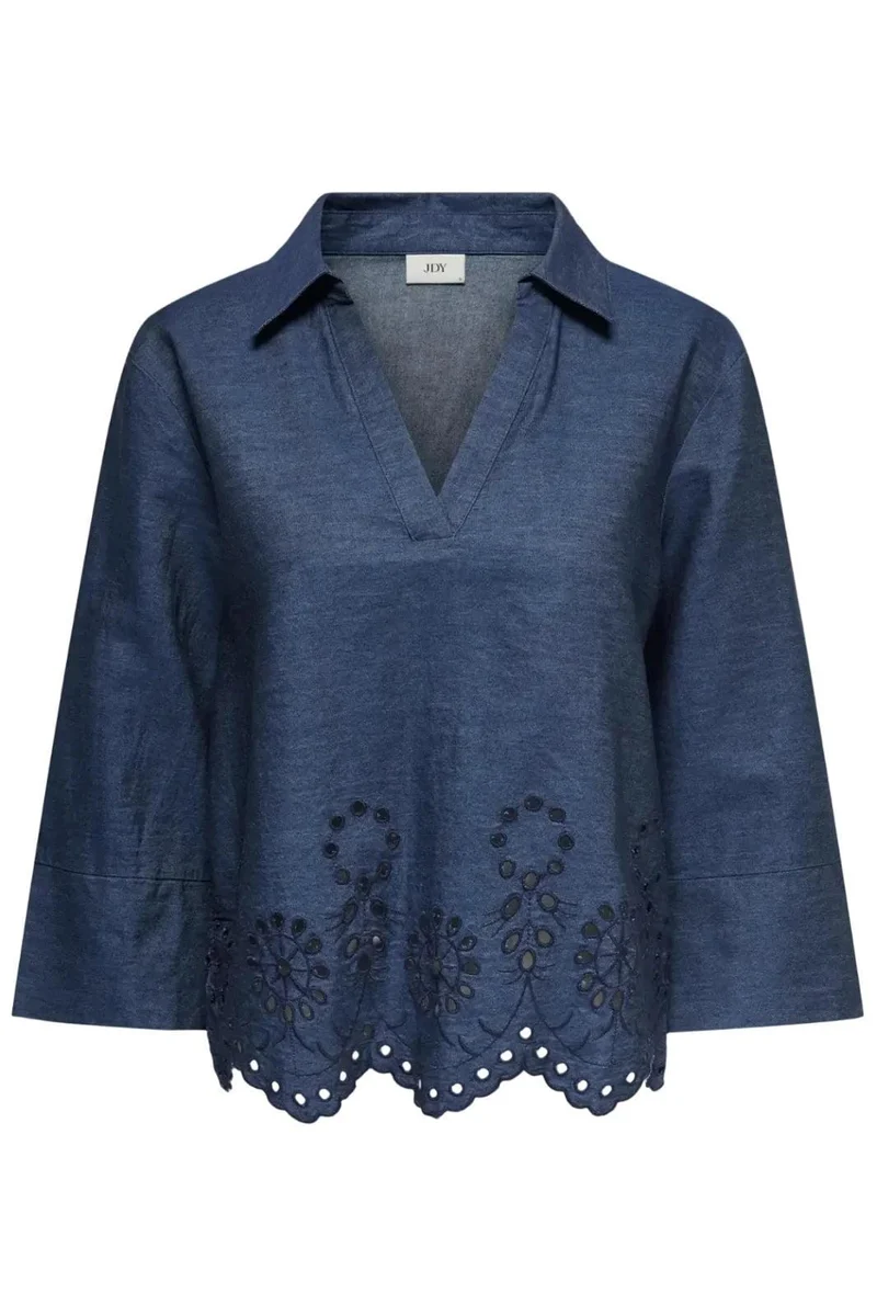 JDY - Jdybille L/S Chambray Embroidery Top - 5026792 Medium Blue Denim Embro Navy