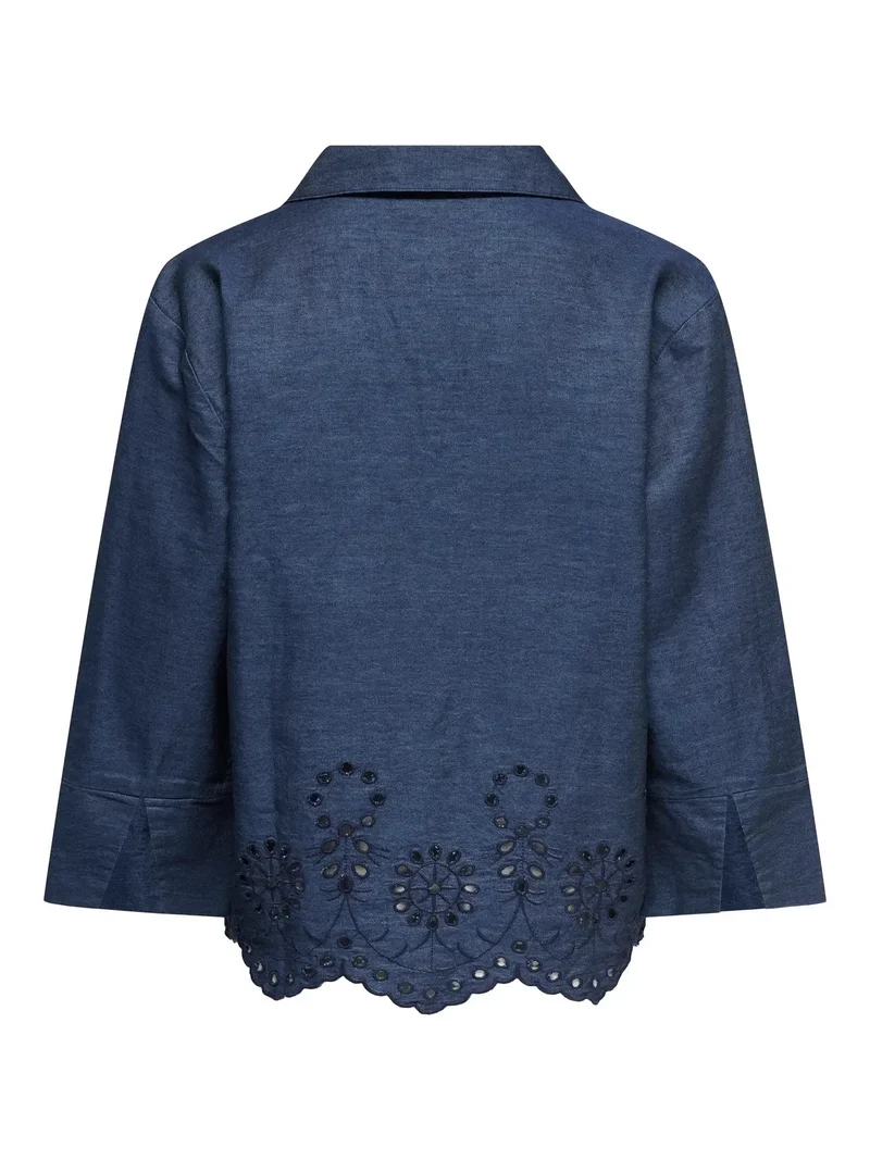JDY - Jdybille L/S Chambray Embroidery Top - 5026792 Medium Blue Denim Embro Navy
