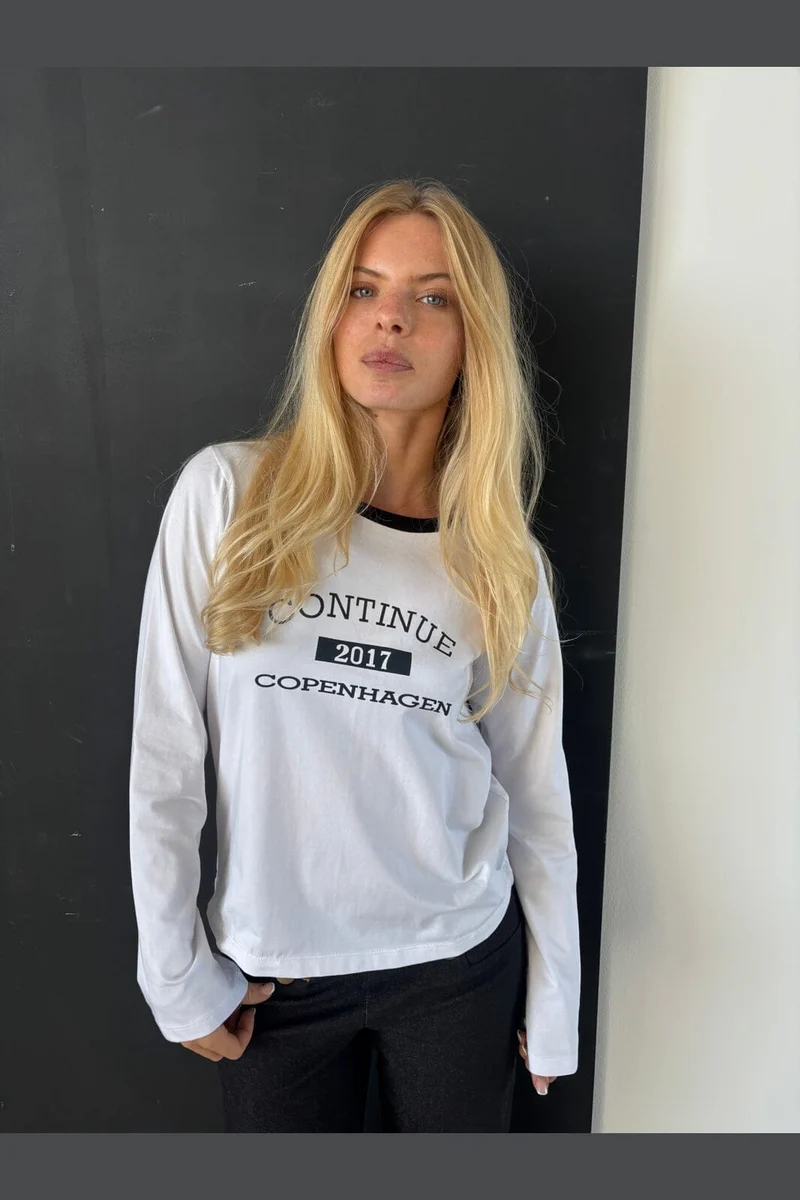 Continue - Dea T Shirt Long Sleve 15341 - White W Black