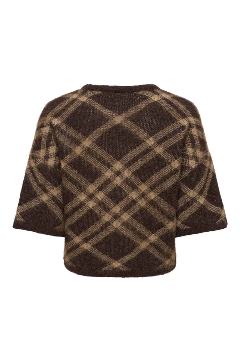 Only - Onlnoeme Ss Pattern O-Neck Knt - 5107920 Chocolate Martini Check/Coca Creme/Mel