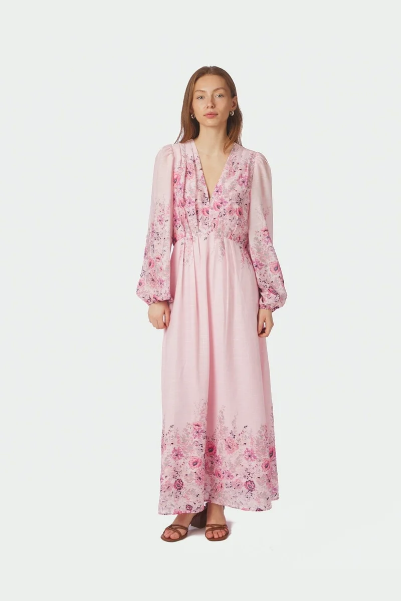 Neo Noir - Silfi Flower Print Dress 164828 - 630 - Dusty Rose