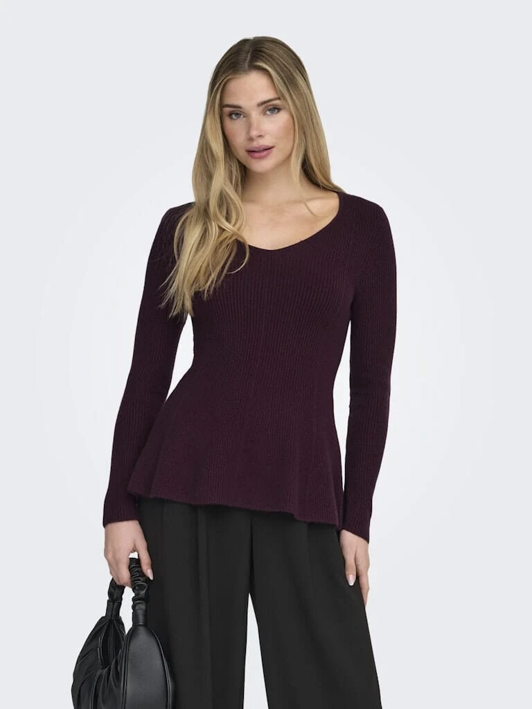Only - Onlibi Life Ls V-Neck Rib Peplum Cc Knt - 5021071 Port Royale