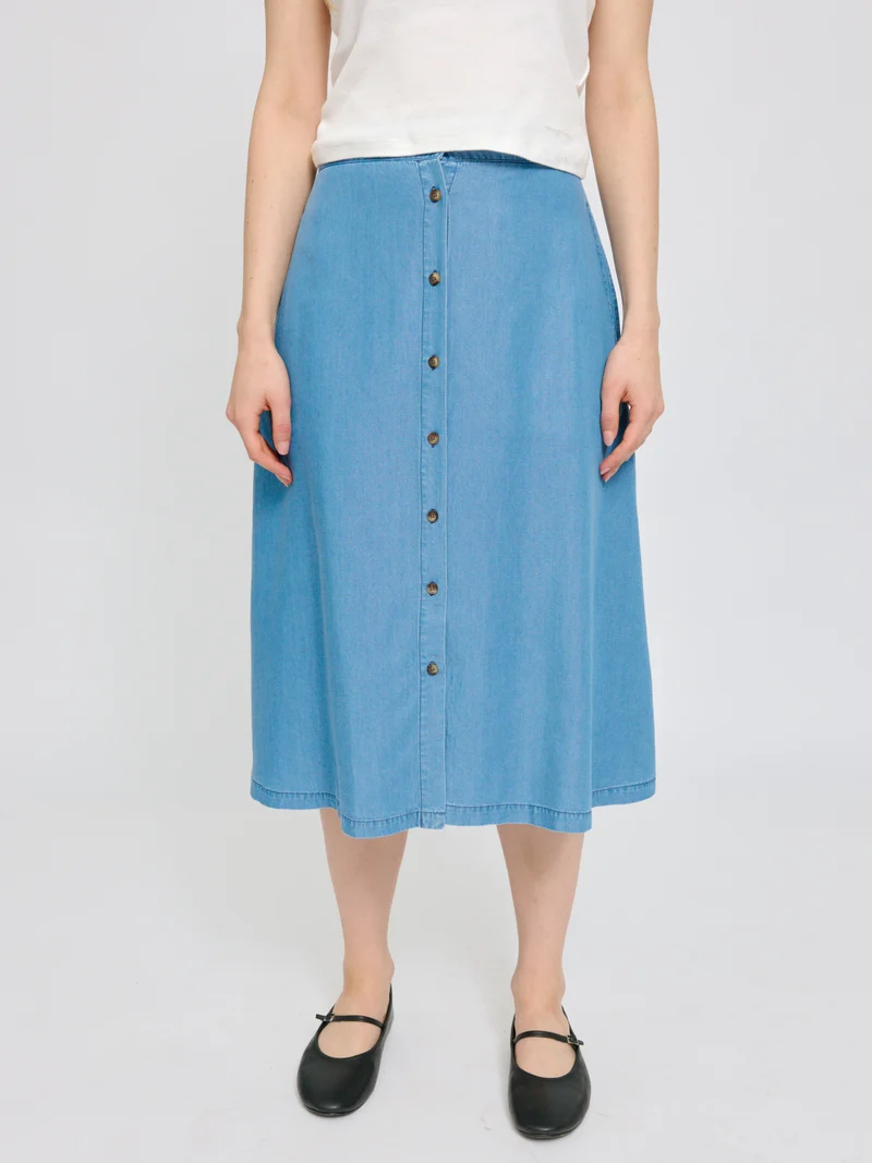 MAZINE Tencel Midi Skirt dark blue wash