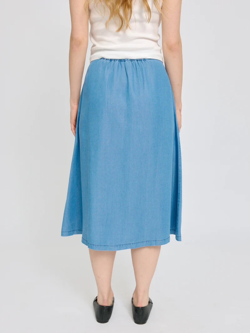 MAZINE Tencel Midi Skirt dark blue wash