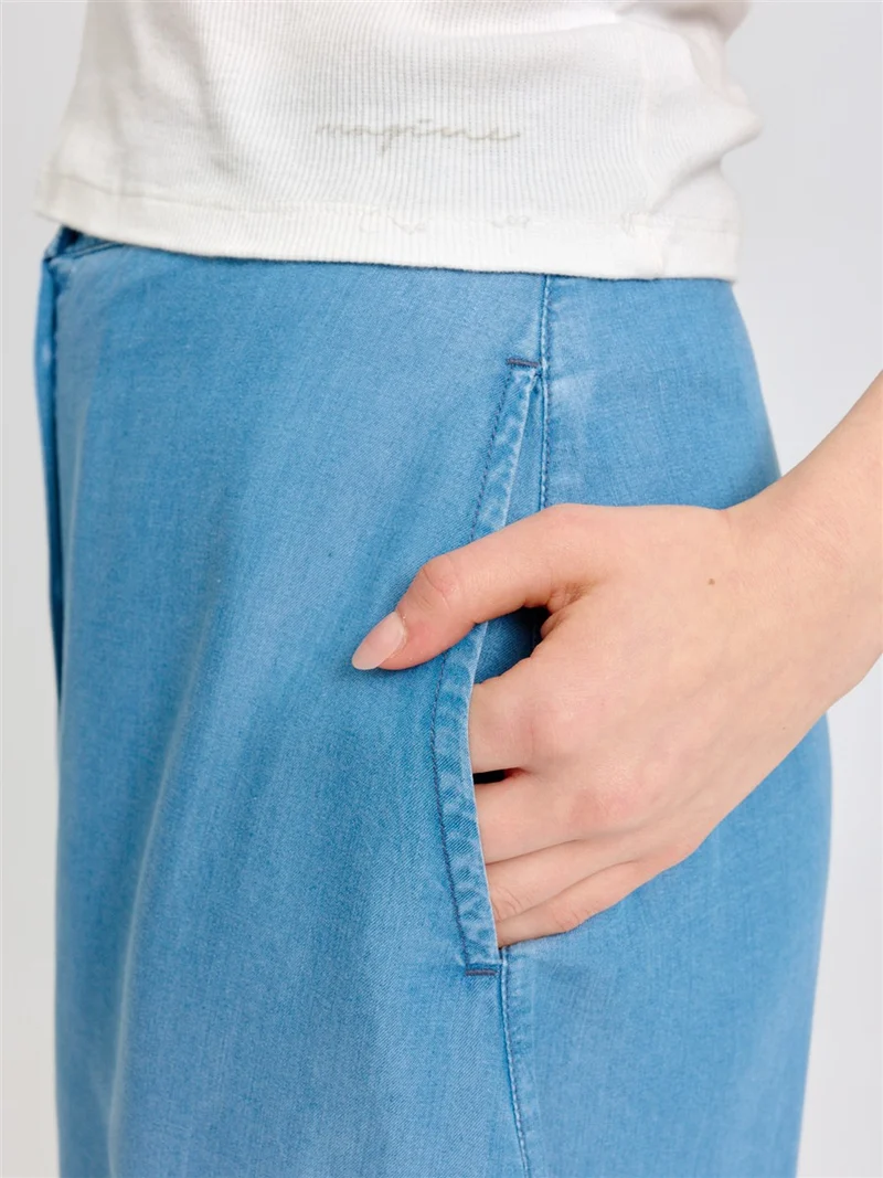 MAZINE Tencel Midi Skirt dark blue wash