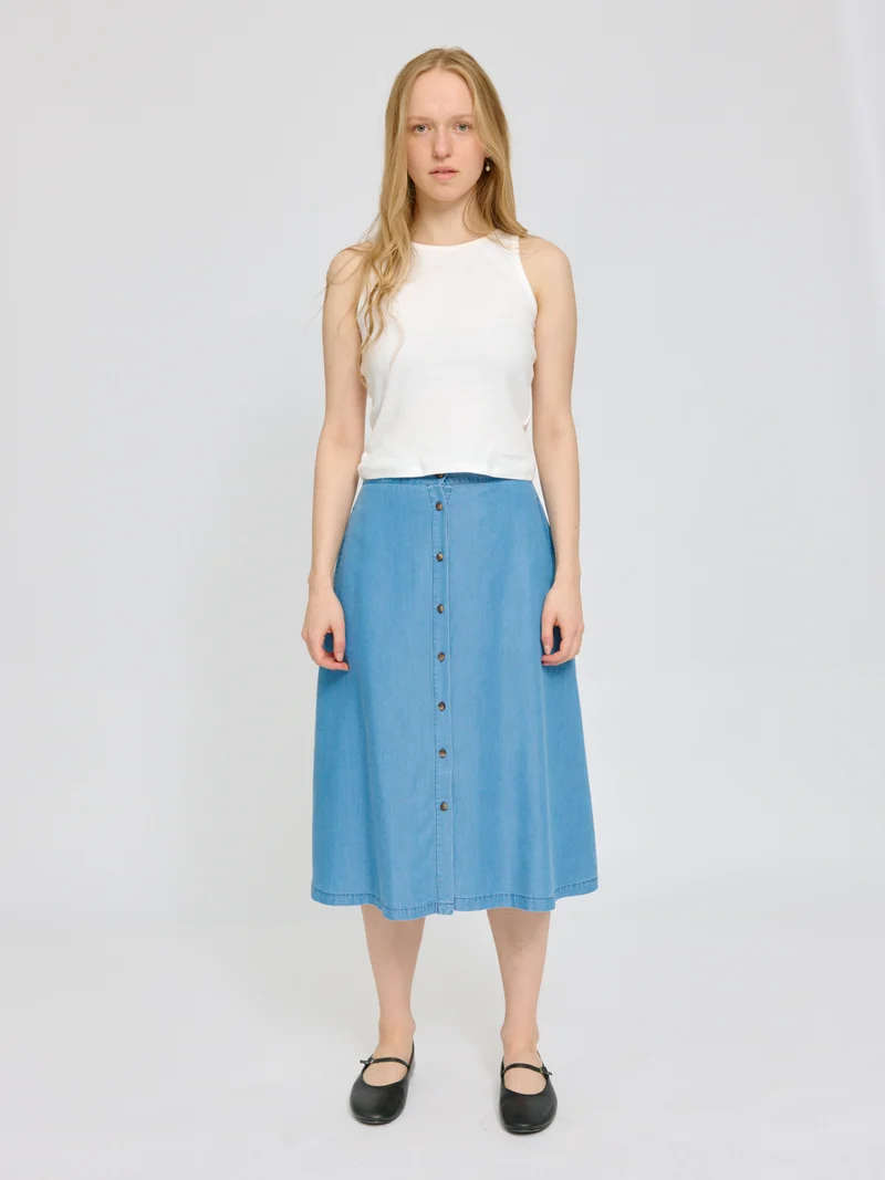 MAZINE Tencel Midi Skirt dark blue wash