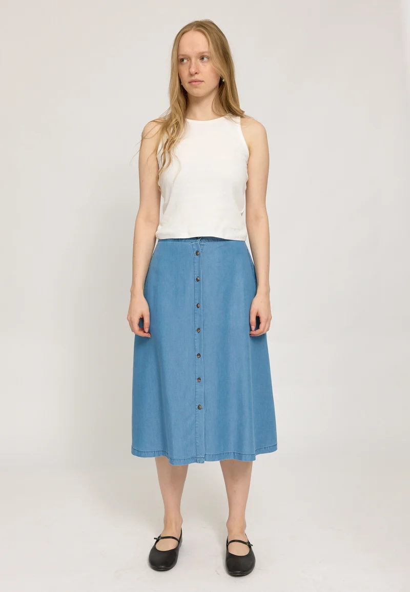 MAZINE Tencel Midi Skirt dark blue wash