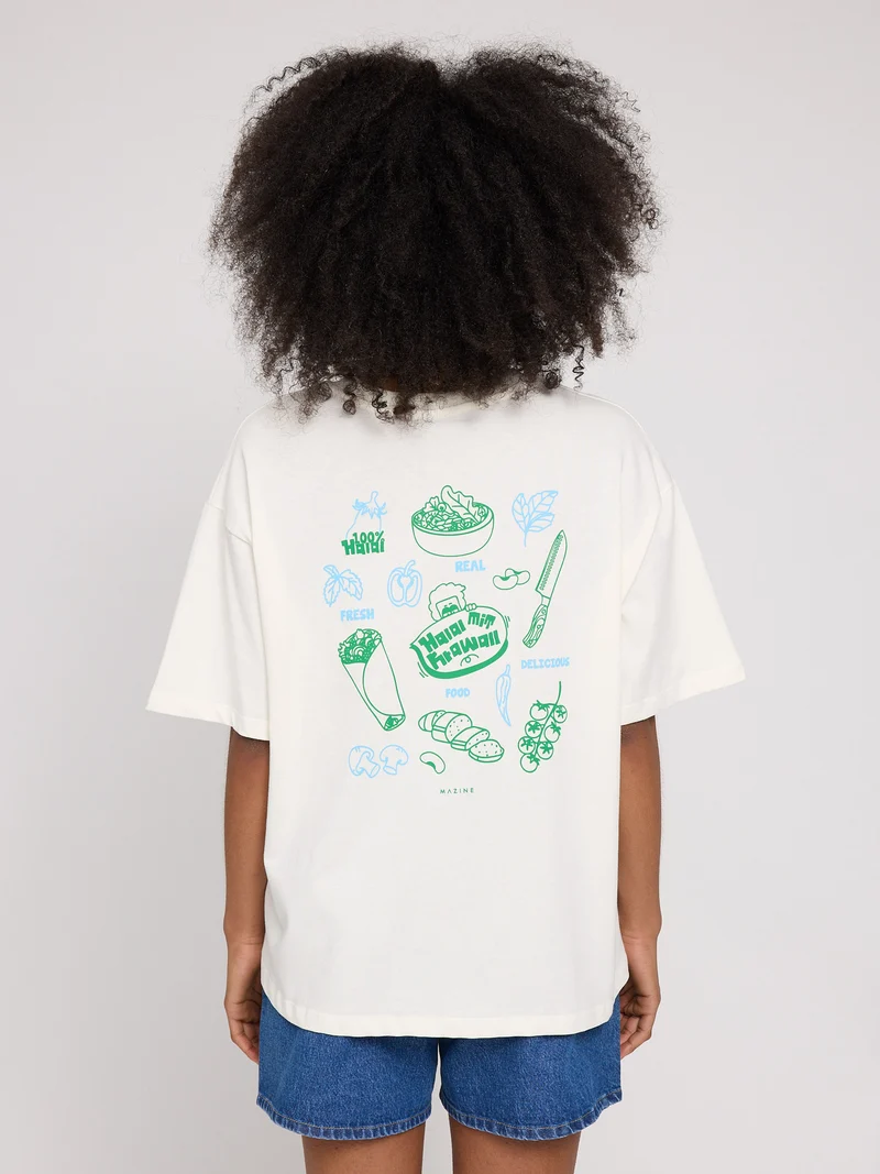 MAZINE Back Print Theme T-Shirt offwhite/halal