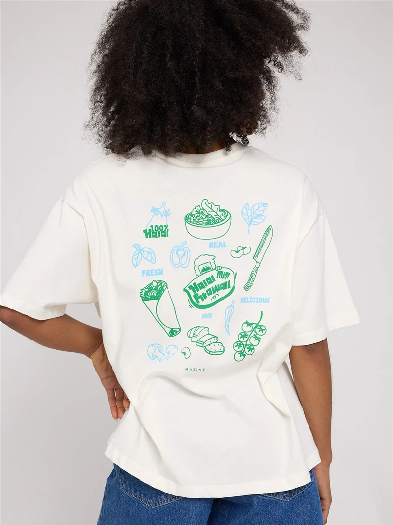 MAZINE Back Print Theme T-Shirt offwhite/halal