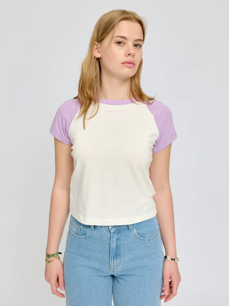 MAZINE Contrast Sleeves T-Shirt orchid/offwhite