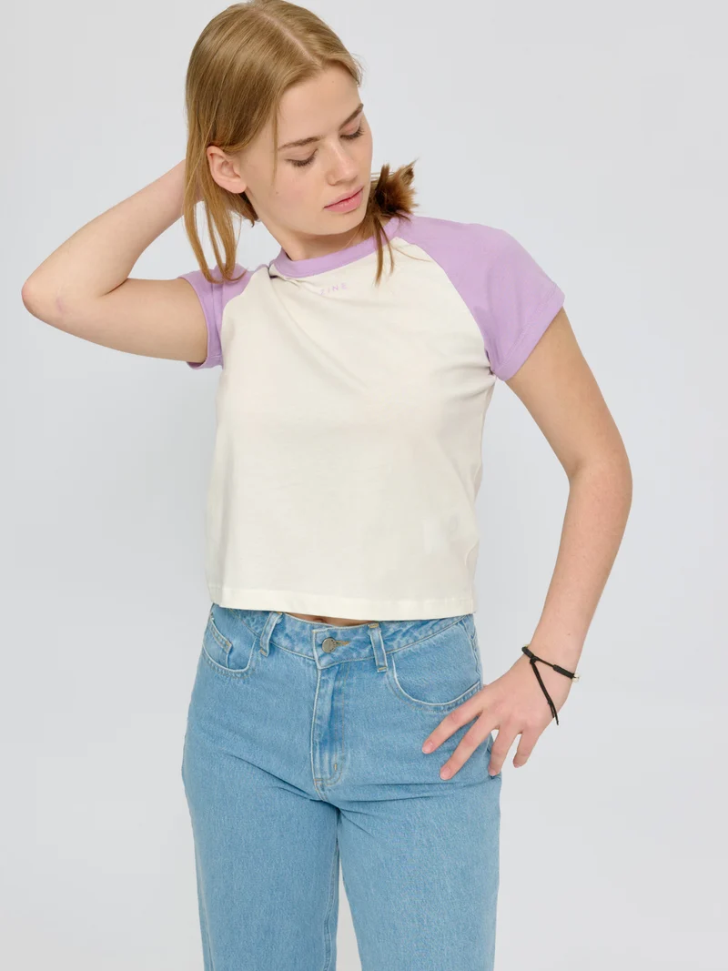 MAZINE Contrast Sleeves T-Shirt orchid/offwhite