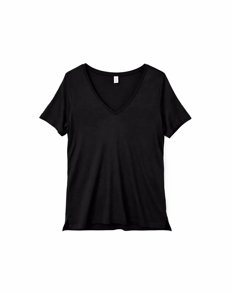 MAZINE Ecovero Viscose V-Neck T-Shirt black