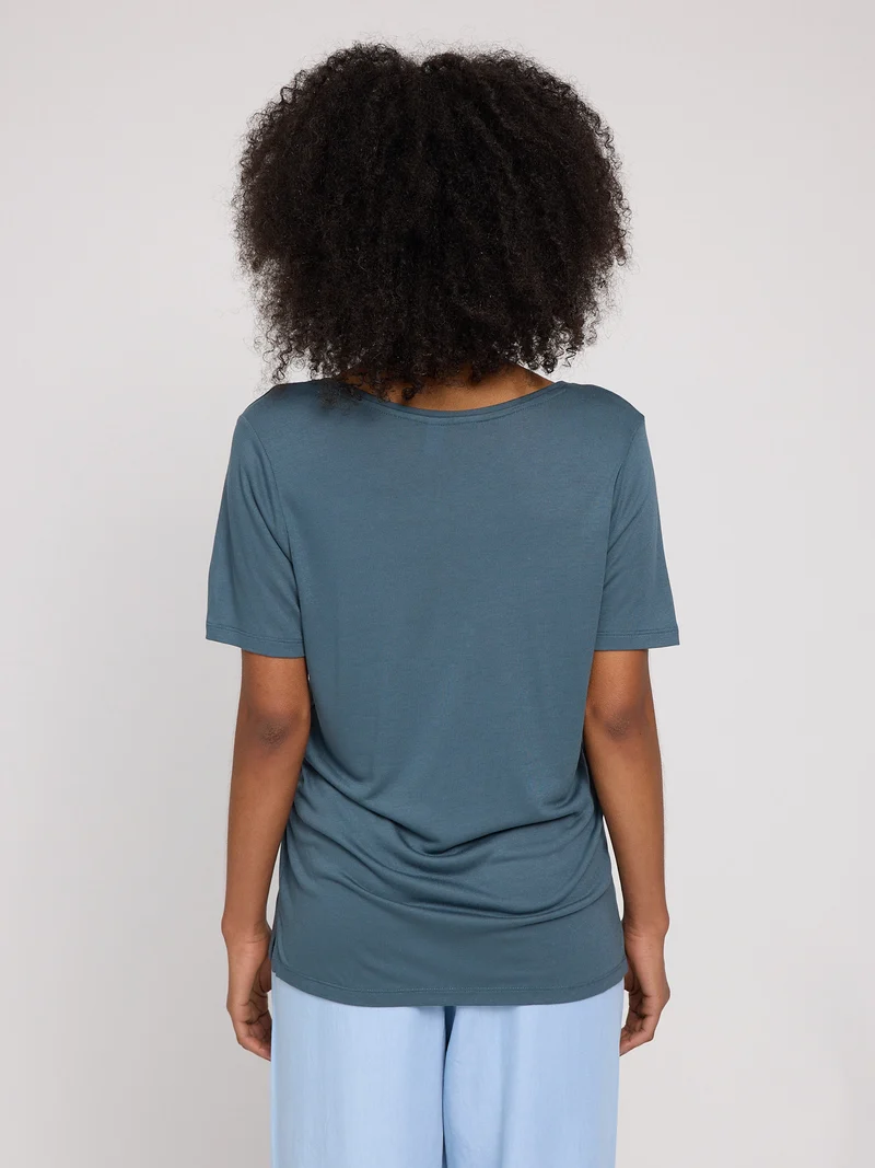 MAZINE Ecovero Viscose V-Neck T-Shirt steel blue