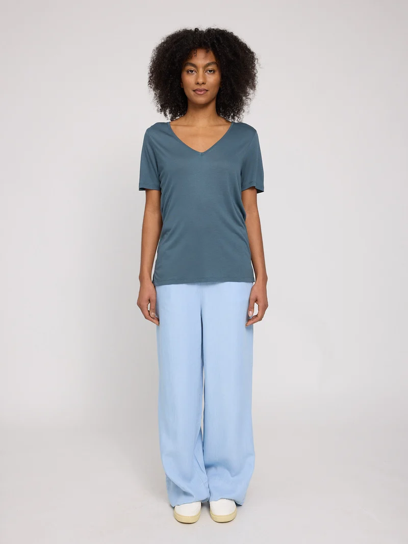 MAZINE Ecovero Viscose V-Neck T-Shirt steel blue