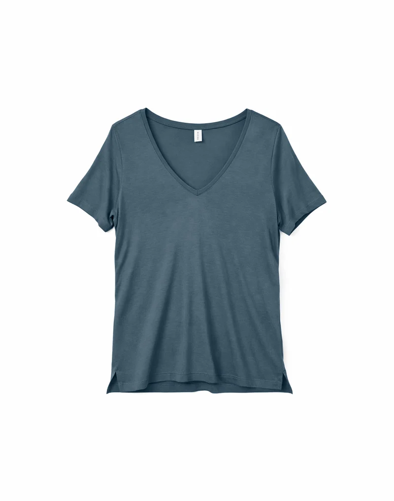 MAZINE Ecovero Viscose V-Neck T-Shirt steel blue