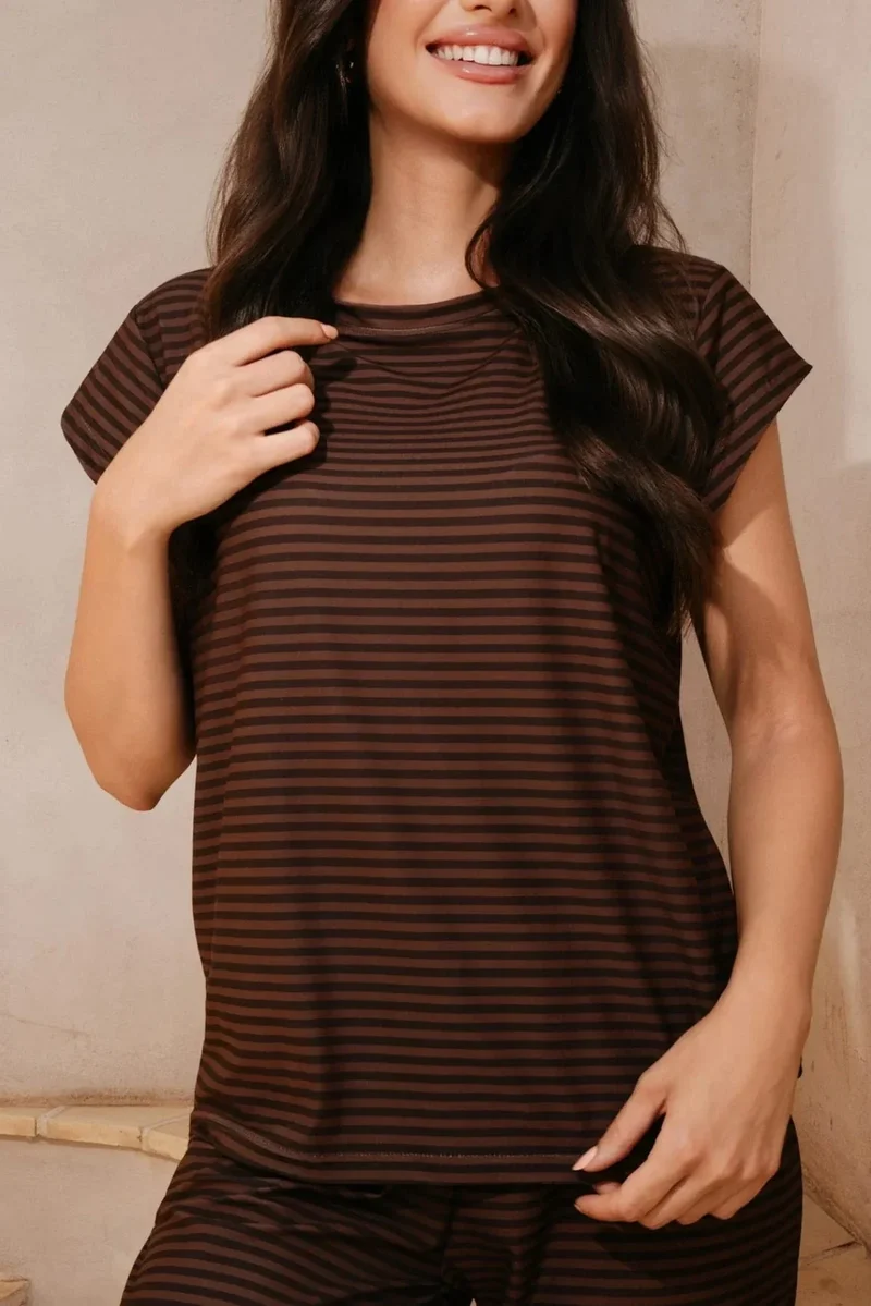 Liberte - Alma-U-Tshirt 9581 - Espresso Stripe
