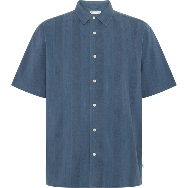 KNOWLEDGE COTTON APPAREL Relaxed Structure Short Sleeve Shirt vintage indigo