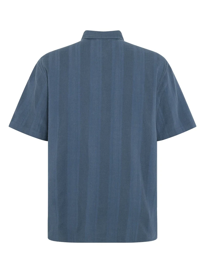KNOWLEDGE COTTON APPAREL Relaxed Structure Short Sleeve Shirt vintage indigo