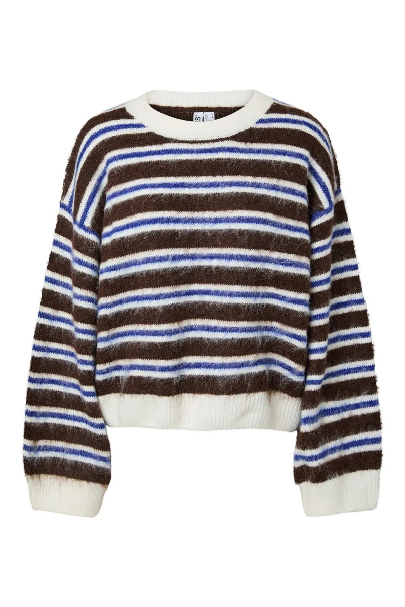 Pieces - Pcada Ls O-Neck Knit - 5140018 Chicory Coffee Cloud Dancer - Bluing