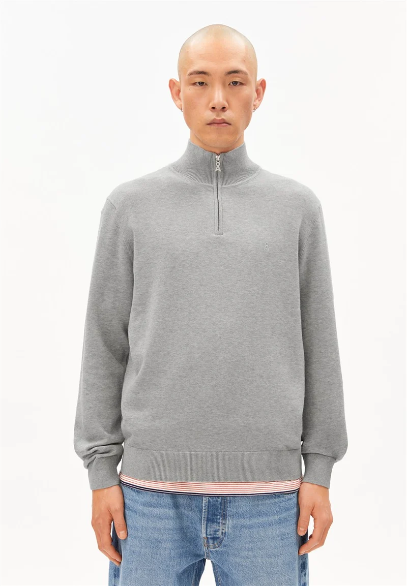 ARMEDANGELS Faabes Half Zip Knit Sweater silver melange