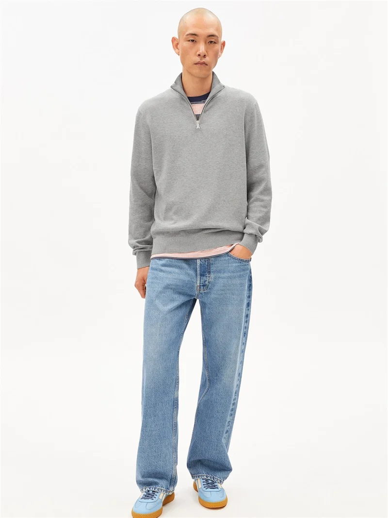 ARMEDANGELS Faabes Half Zip Knit Sweater silver melange