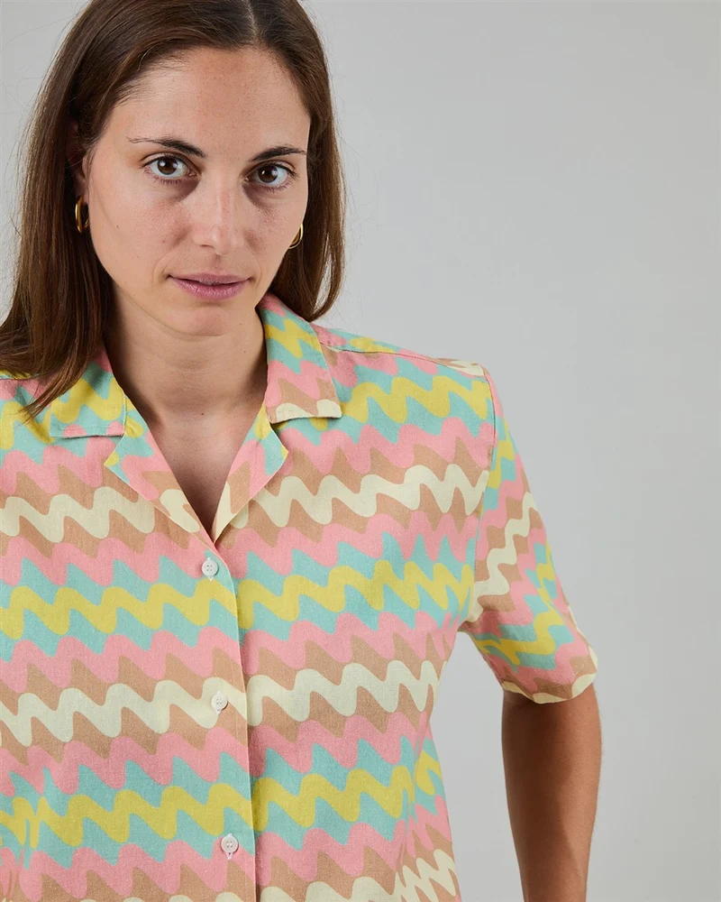 BRAVA Pastel Wavy Stripes Aloha Blouse