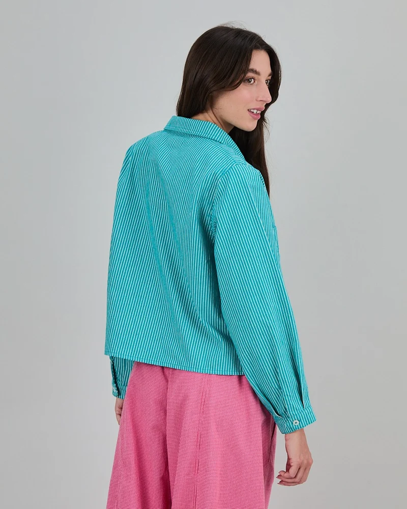 BRAVA Denim Stripes Crop Overshirt mint