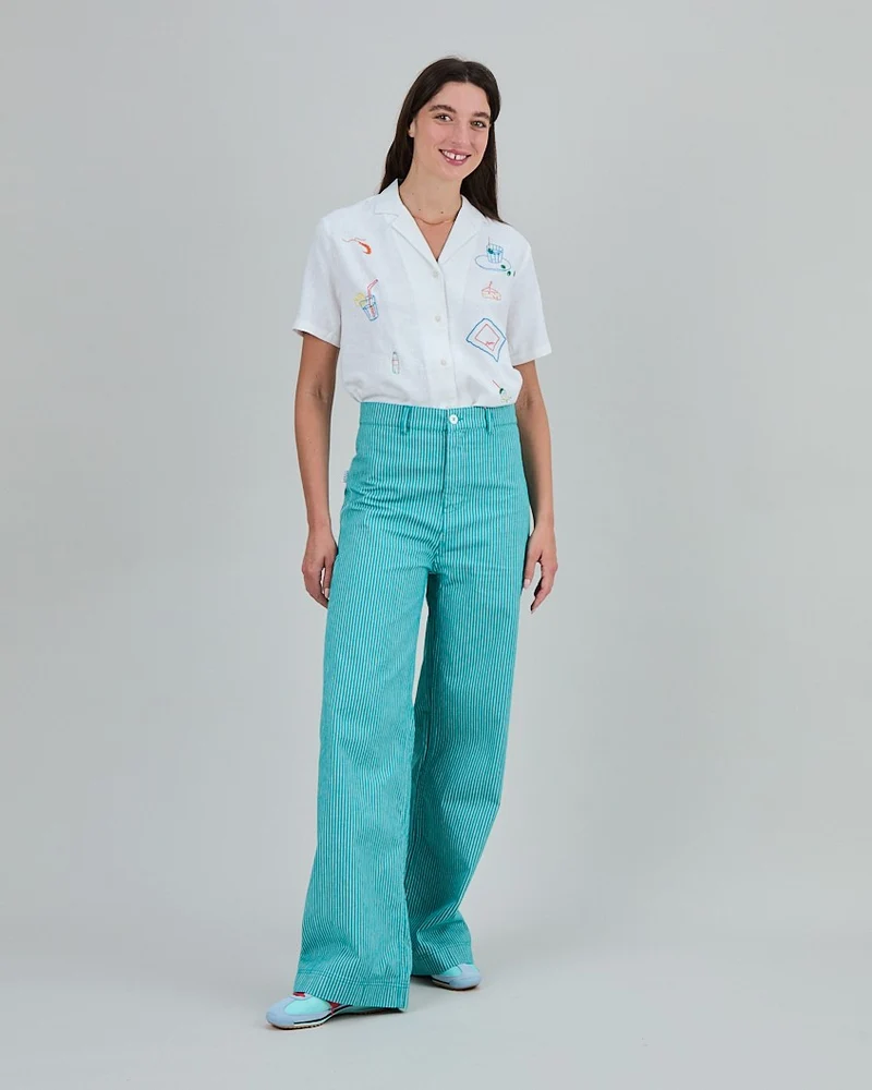 BRAVA Denim Stripes Straight Leg Pants green
