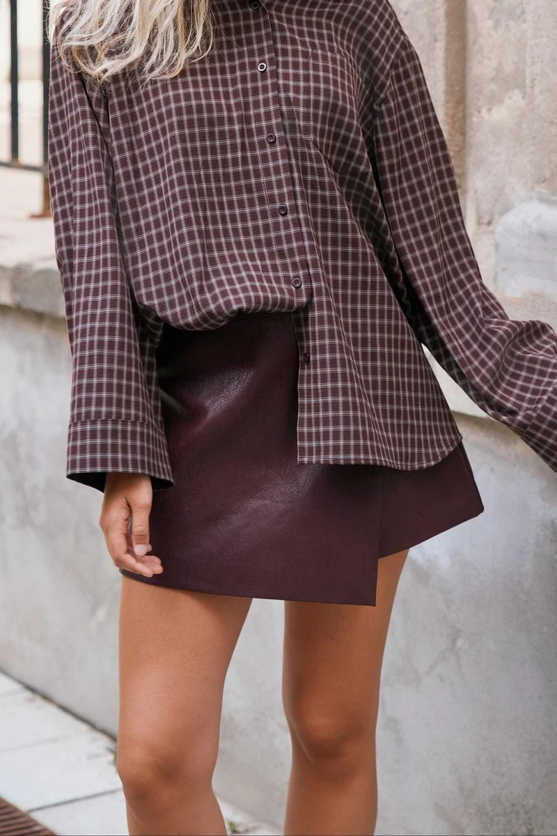 Neo Noir - Elayne Faux Leather Skorts 169802 - 162 - Bordeaux