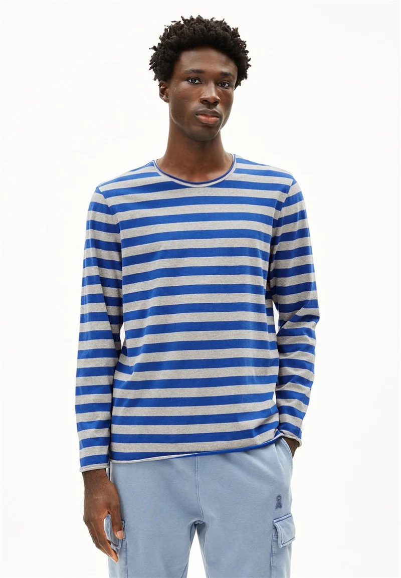 ARMEDANGELS Maarkos Ls Stripes Br silver melange-dark wave