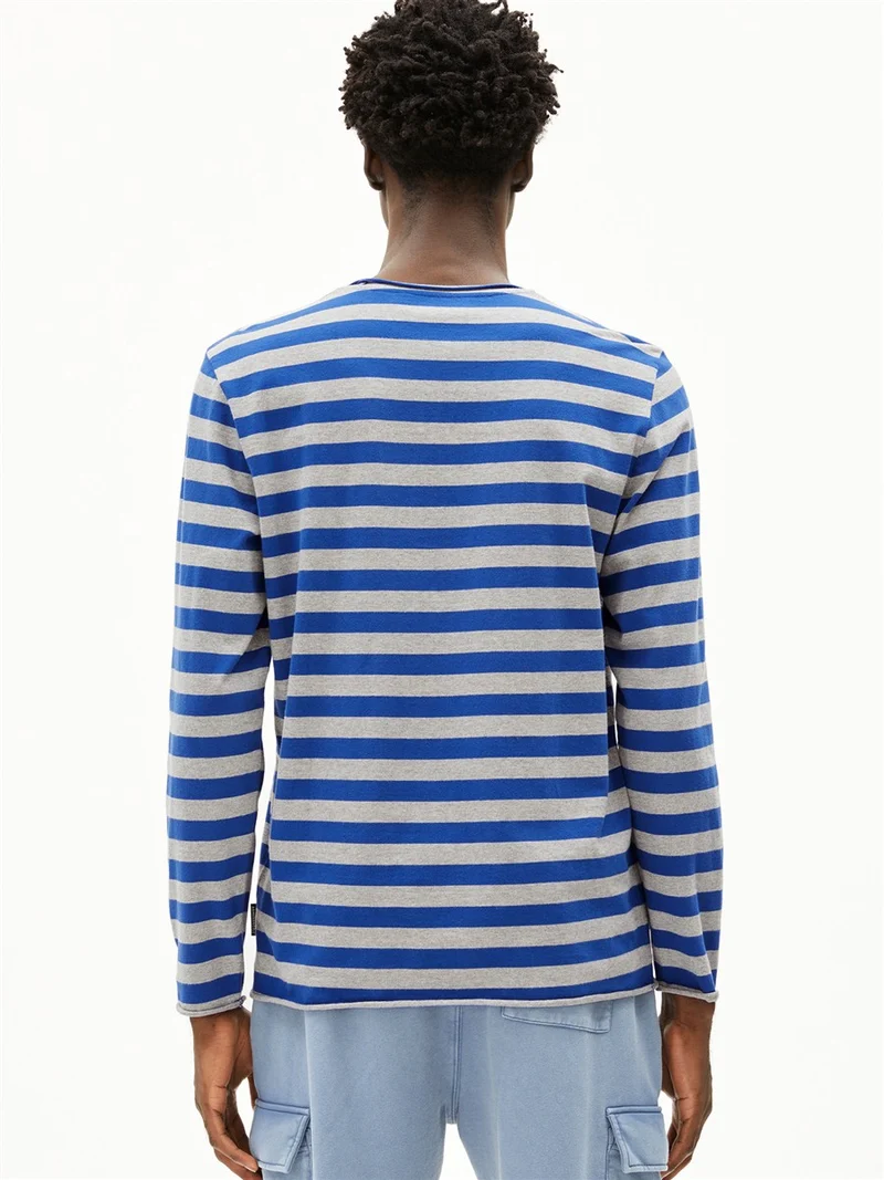 ARMEDANGELS Maarkos Ls Stripes Br silver melange-dark wave