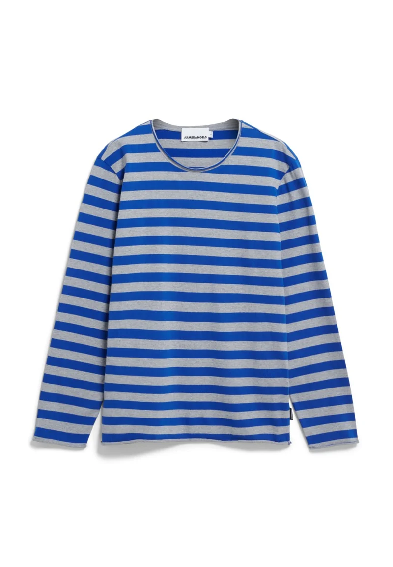 ARMEDANGELS Maarkos Ls Stripes Br silver melange-dark wave