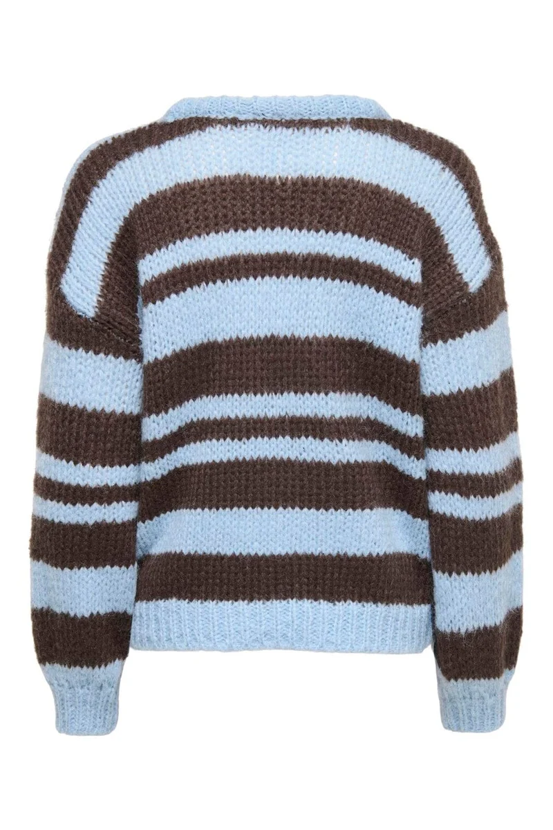Only - Onlnordic Ls Stripe O-Neck Knt - 5089524 Dusty Blue Block/Coffee Bean