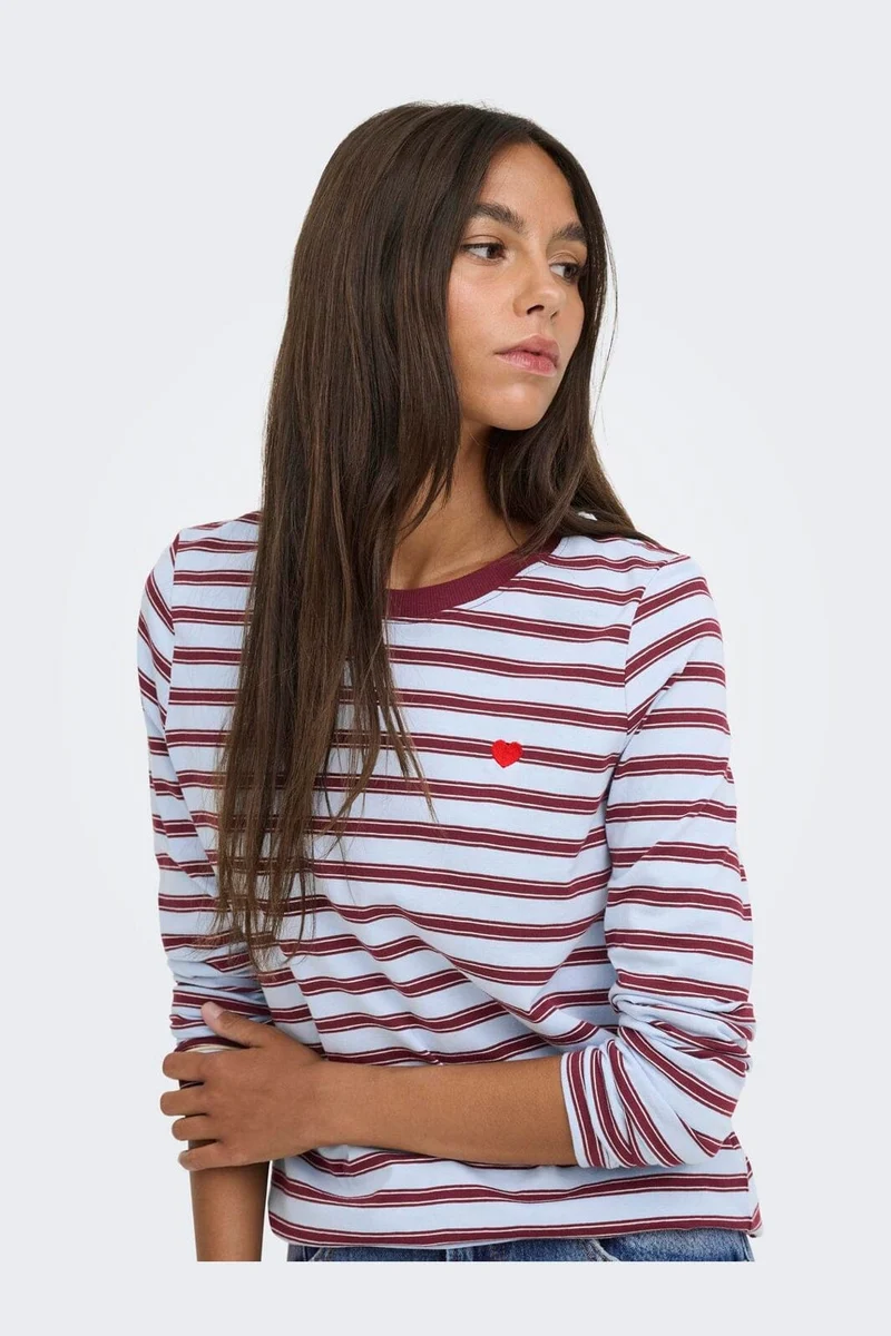 Jdy - Jdypisa L/S Print Top - 5212489 Cashmere Blue Chelsea Stripe + Bs Heart