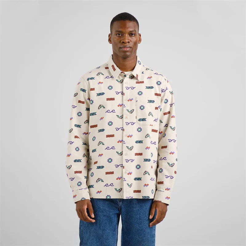 DEDICATED Shirt Rute Flannel Trout And Waves Oat White