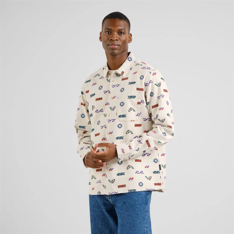 DEDICATED Shirt Rute Flannel Trout And Waves Oat White
