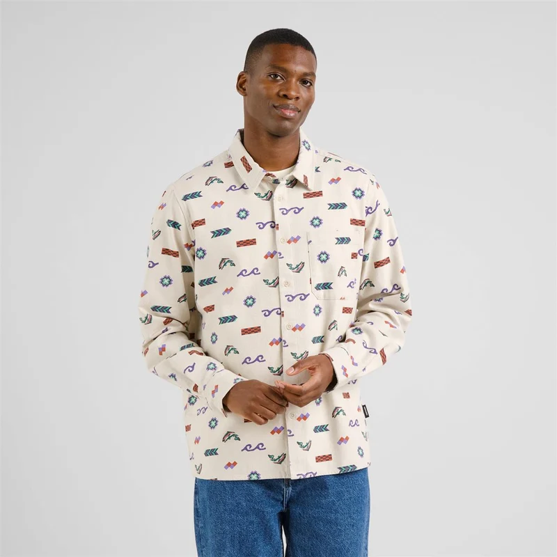 DEDICATED Shirt Rute Flannel Trout And Waves Oat White