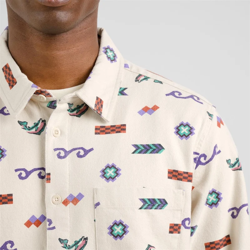 DEDICATED Shirt Rute Flannel Trout And Waves Oat White