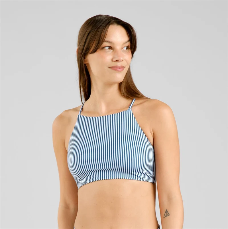DEDICATED Bikini Top Orust Thin Stripe Majolica Blue