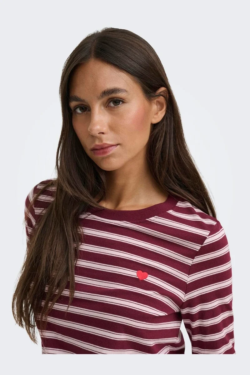 Jdy - Jdypisa L/S Print Top - 5212487 Windsor Wine Chelsea Stripe + Bs Heart
