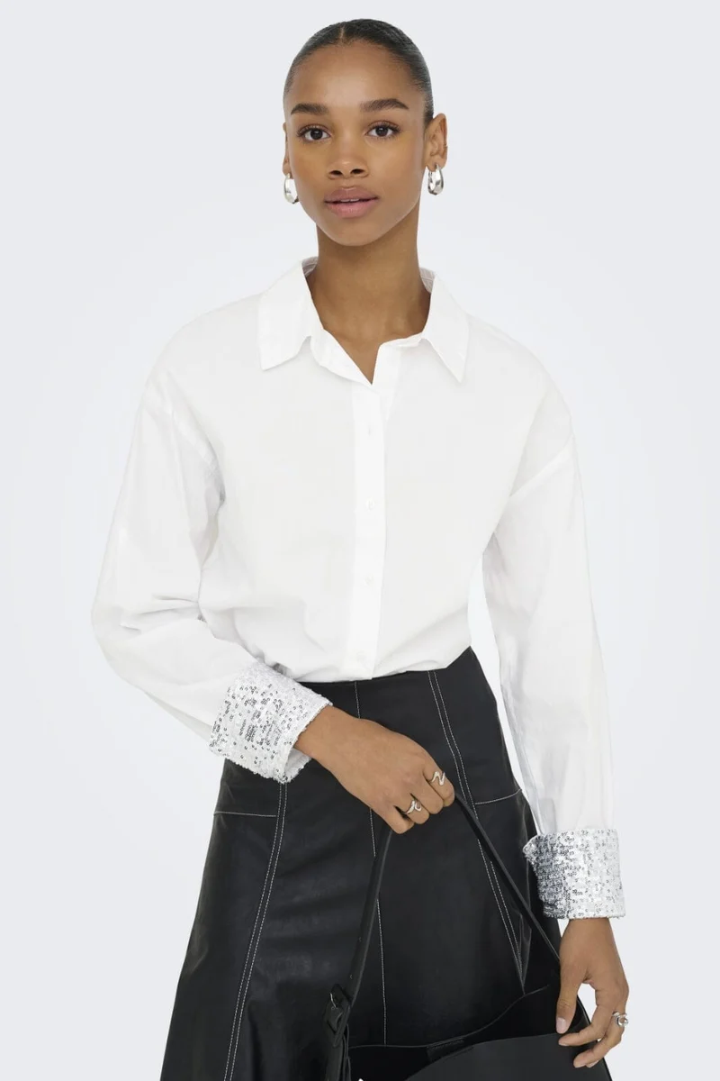 Only - Onlpanama Ls Sequines Mix Shirt - 4841579 Bright White