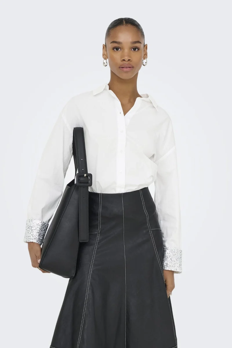 Only - Onlpanama Ls Sequines Mix Shirt - 4841579 Bright White