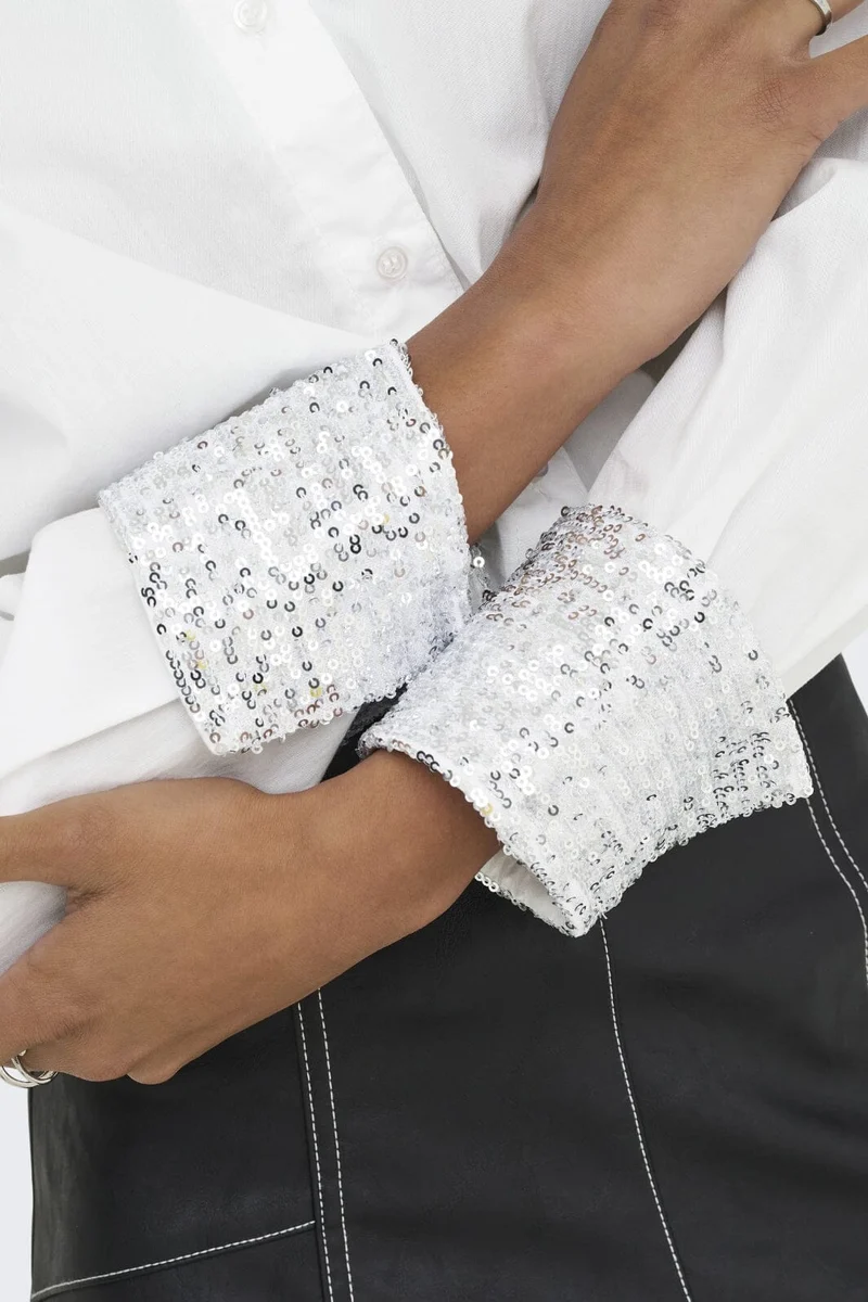 Only - Onlpanama Ls Sequines Mix Shirt - 4841579 Bright White