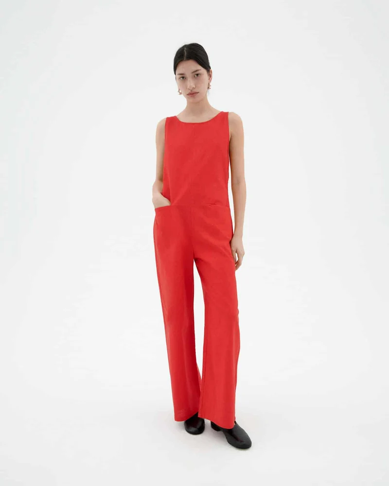 THINKING MU Fiery Red Adriana Jumpsuit red