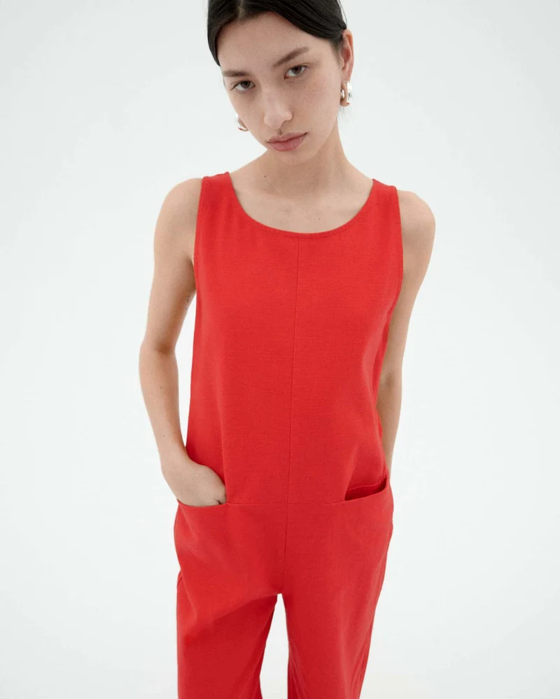 THINKING MU Fiery Red Adriana Jumpsuit red