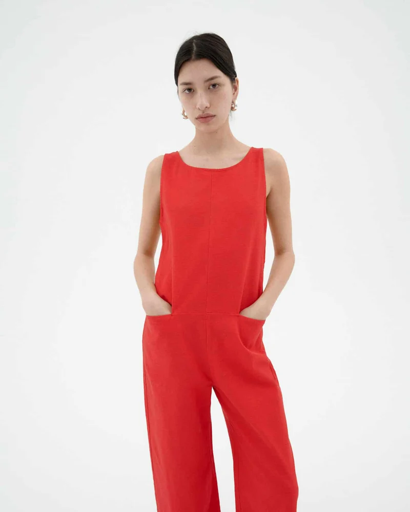 THINKING MU Fiery Red Adriana Jumpsuit red