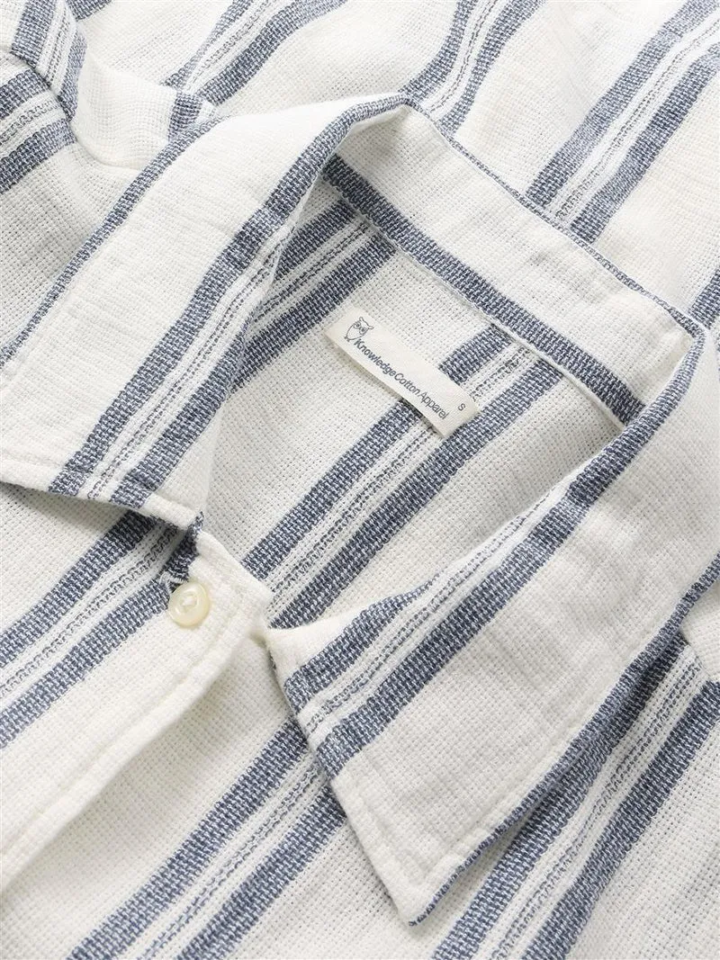 KNOWLEDGE COTTON APPAREL Striped Short Sleeved Shirt blue stripe