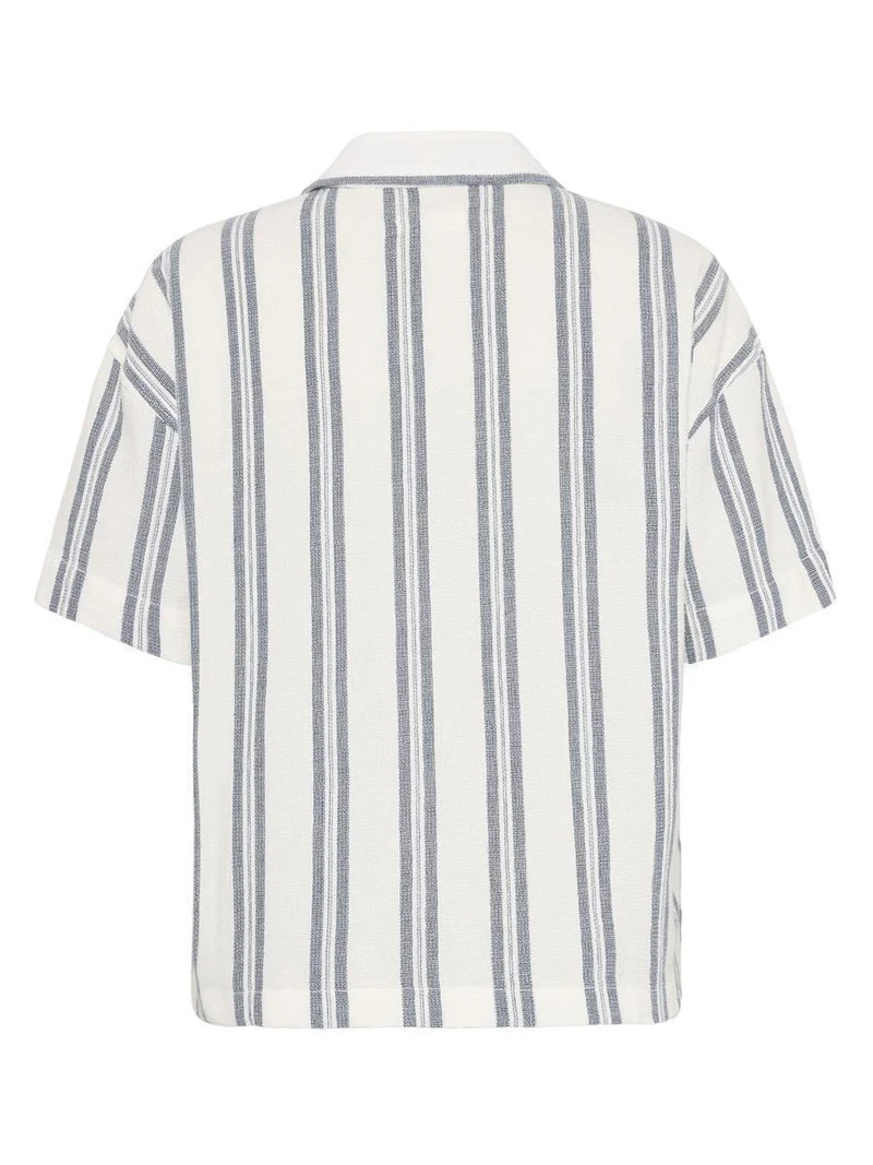 KNOWLEDGE COTTON APPAREL Striped Short Sleeved Shirt blue stripe